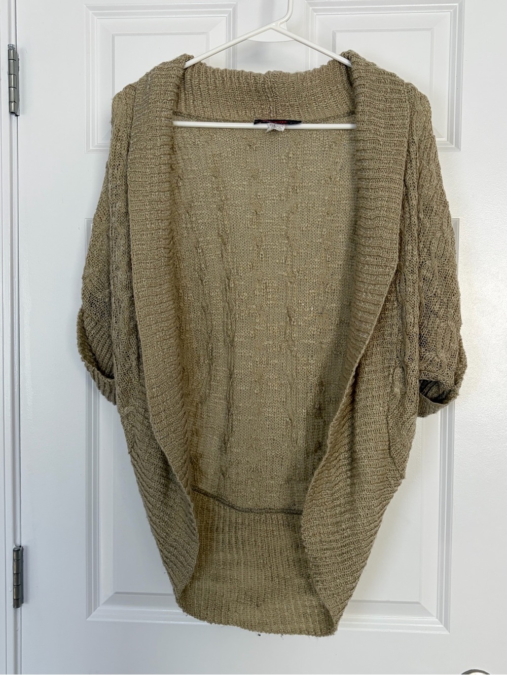 Say What? Taupe Open-Front Cable Sleeve Cardigan